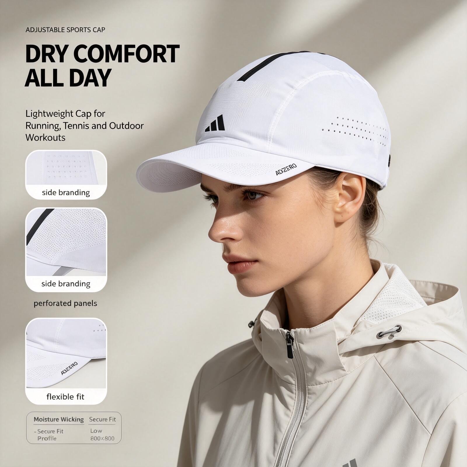 Running Cap Lightweight - Casquette de course Adidas blanche, légère,