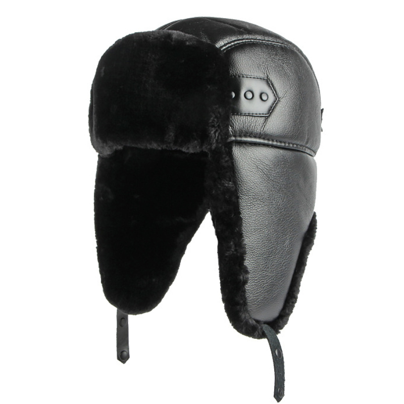 Trapper Hat Ear Flap - Chapeau d'hiver en cuir PU pour